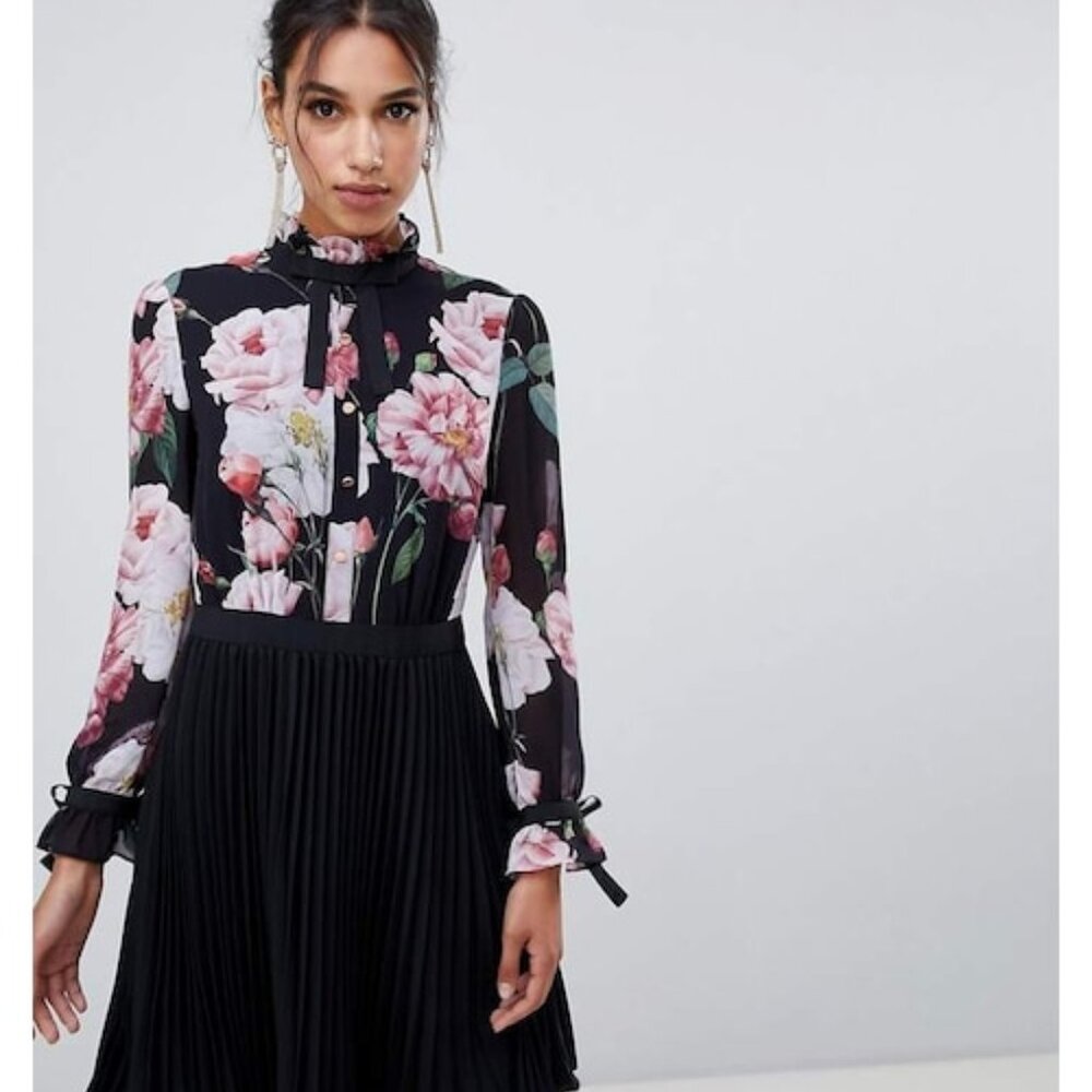 Ted Baker London Black and Floral dress (TB Size 4)
